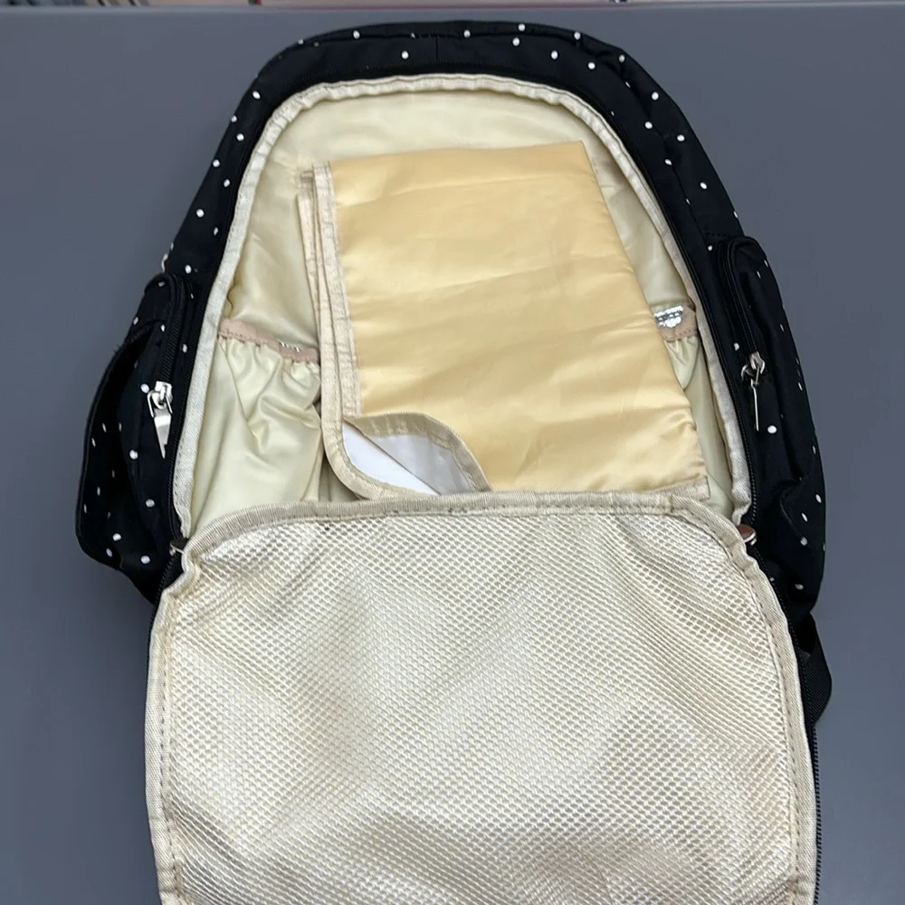 CATEEPBABY Organizer Travel Diaper Backpack black with white polka dots FLAWS! - Picture 2 of 11